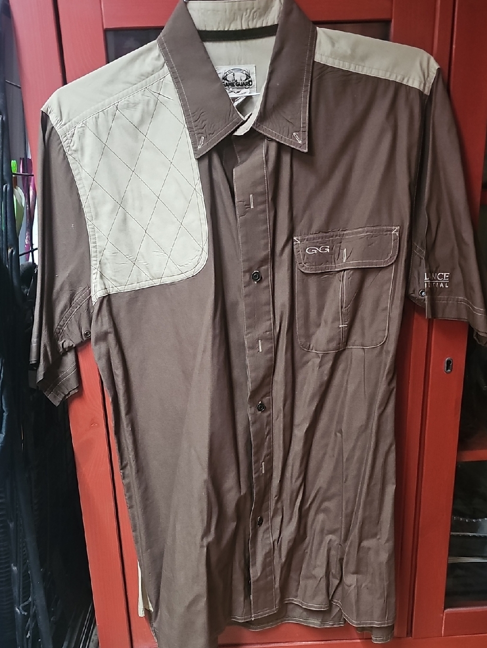 Game Guard Brown and Tan Short-Sleeve Casual Button-Down Shirt